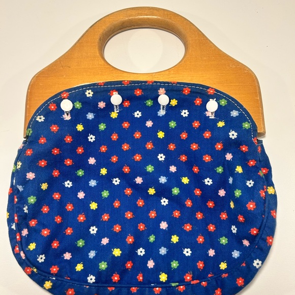 Handbags - Vintage Wood Frame Purse Floral Fabric Handbag Boho Retro 1970s